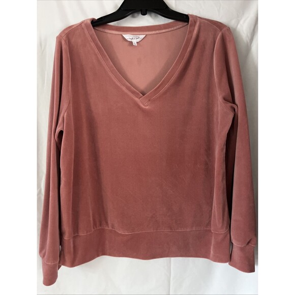 Soma Wkend SOFT Velour Rose Pullover Pajama Sweater Comfort Top Size L EUC - Picture 1 of 9